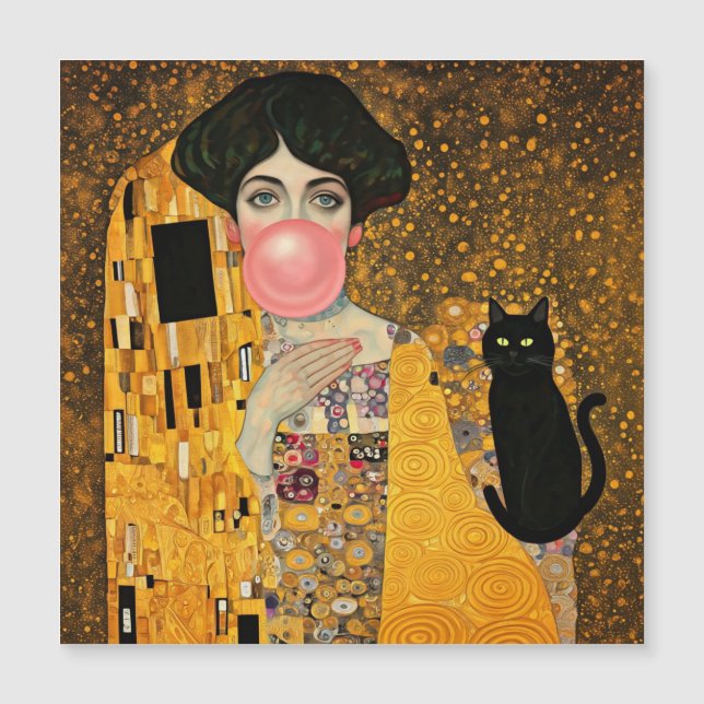 Dame de la gomme à bulle rose avec chat noir Gusta (Devant)