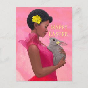 "Dame de Pâques avec lapin." Carte postale