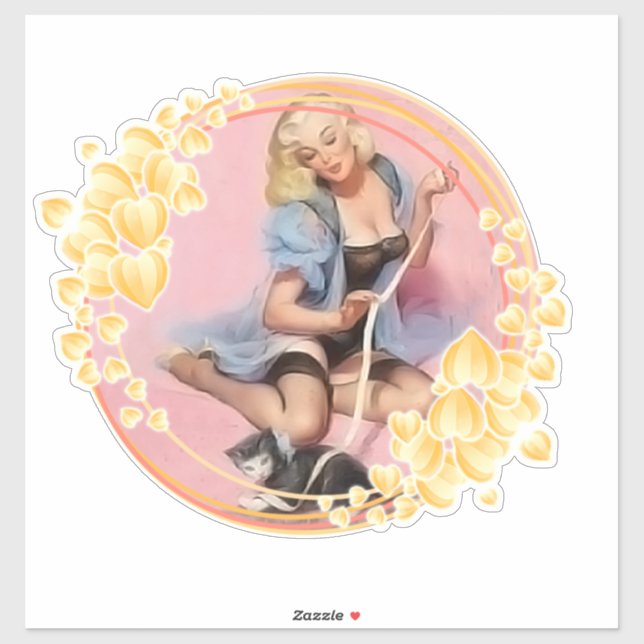 Dame Douce Avec Stickers Chat & Étiquettes (Feuille)