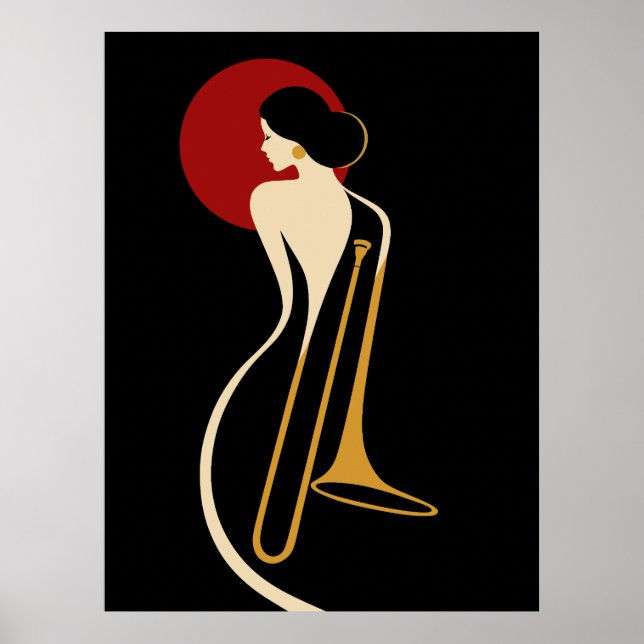 Dame du Trombone Art Déco – Illustration Musicale  (Devant)