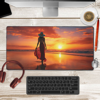 Dame en rouge sur la plage Beaux Arts
