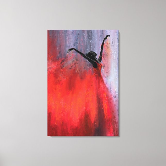 Dame en train de danser en rouge sur toile (Recto)