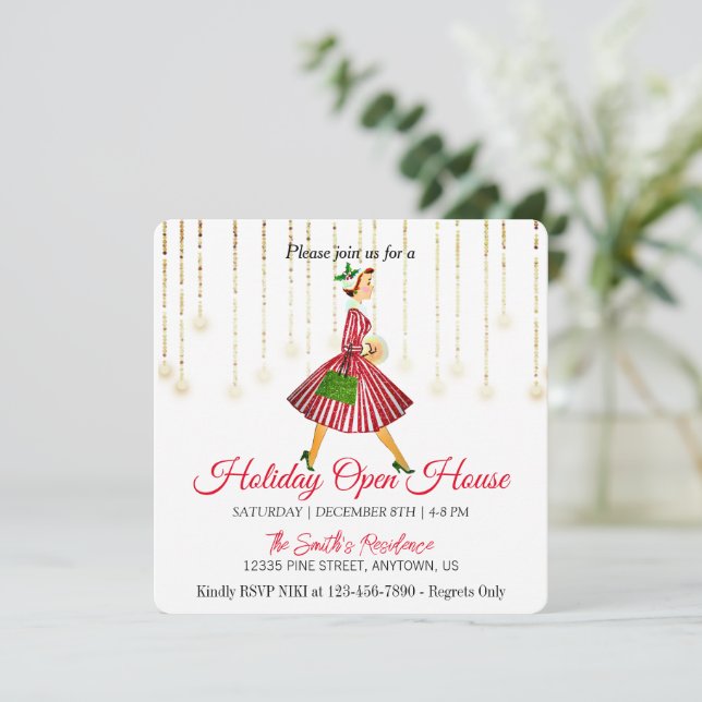 Dame rétro Carte de Noël d'arbre de Noël (Debout devant)