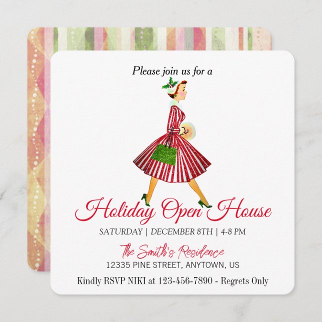 Dame rétro Carte de vœux de Noël arbre de Noël (Devant / Derrière)