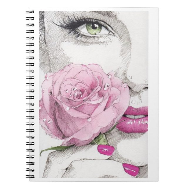 Dame rose avec cahier de rose rose (Devant)