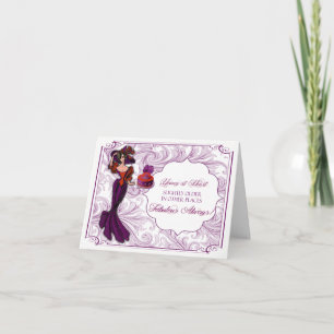 Dame rouge et violette en Casquette carte d'annive