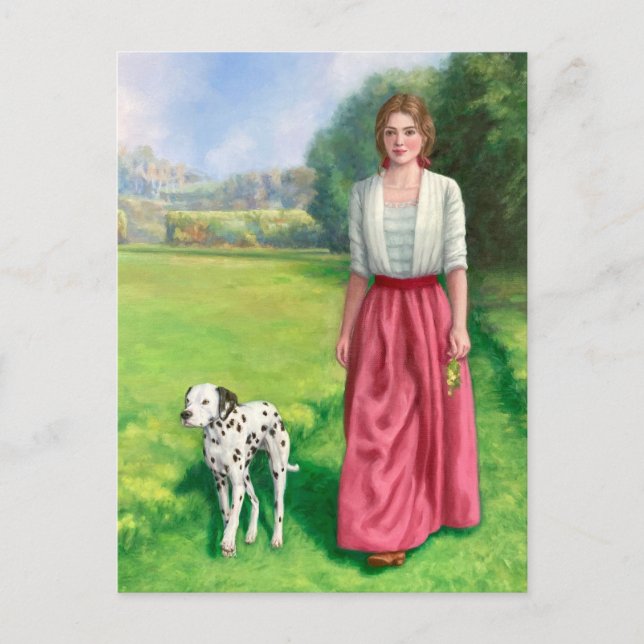 "Dame se promenant avec Dalmate." Carte postale (Devant)