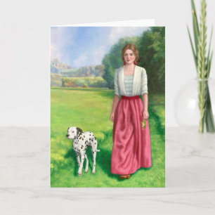 "Dame se promenant avec un dalmatien." Carte de vœ