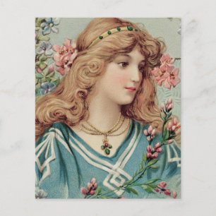 Dame victorienne avec fleurs roses dans ses cheveu