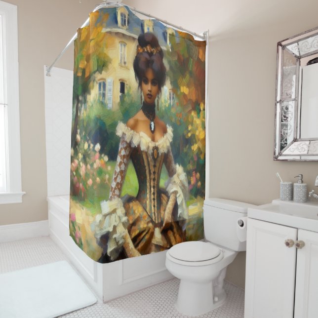 Dame victorienne dans Jardin Douche rideau (En situation)