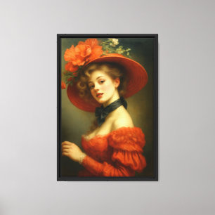 Dame Vintage rouge avec Casquette floral toile mur