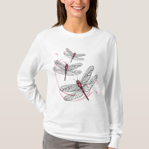Dames dragonfly long Sleeve Pink T-shirt