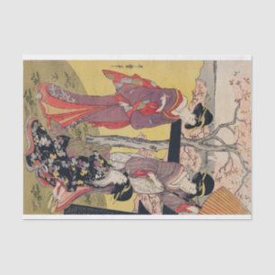 DAMES JAPONAISES AVEC le papier de soie de soie de