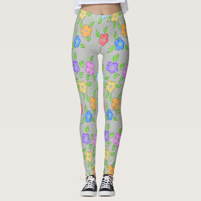 Dames Leggings fleuris colorés (Devant)