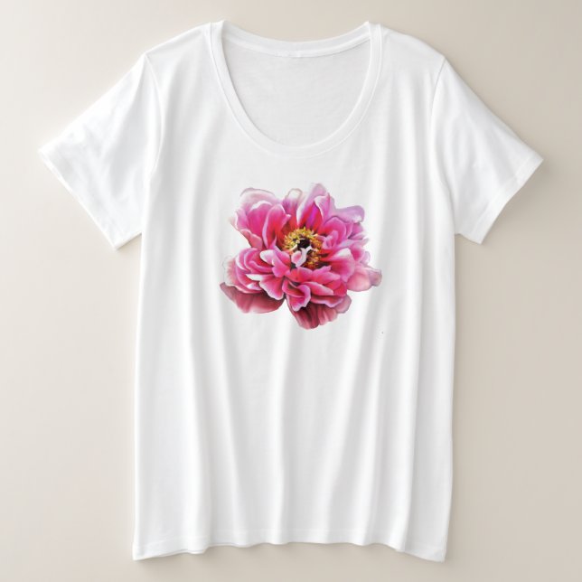 Dames Plus Taille Tee rose Peony (Design devant)