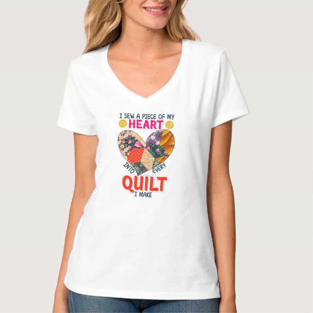 Dames t-shirt courtepointe, coeurs de courtepointe (Devant)