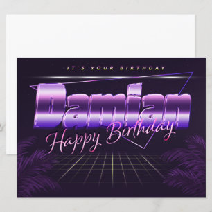 Damian Nom Prénom lila retro Carte Anniversaire