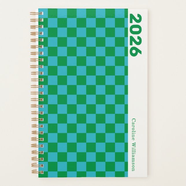 Damier Bleu Vert Rétro Personnalisé 2026 (Devant)