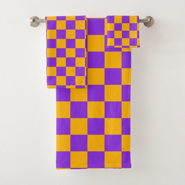 Damier Violet Électrique et Ambre Doré (En situation)