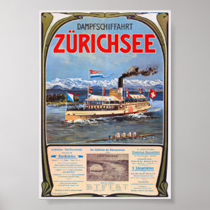 Dampfschiffahrt Zürichsee Poster vintage 1900