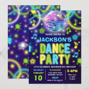 Dance Party Invitation Neon Glow Dance Party