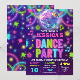 Dance Party Invitation Neon Glow Dance Party