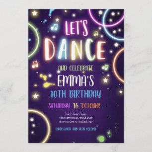 Dance Party Neon Glow Disco Invitation d'anniversa