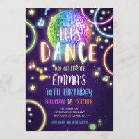 Dance Party Neon Glow Disco Invitation d'anniversa