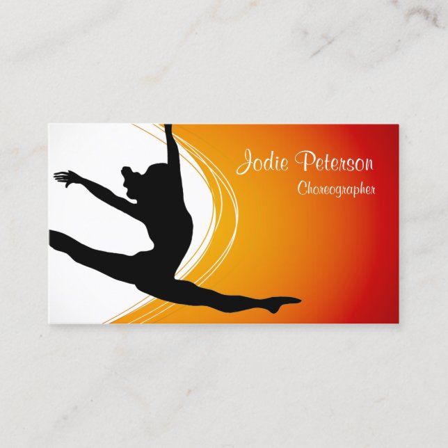 Dancer Jette Leap Silhouette Orange Carte de visit (Devant)