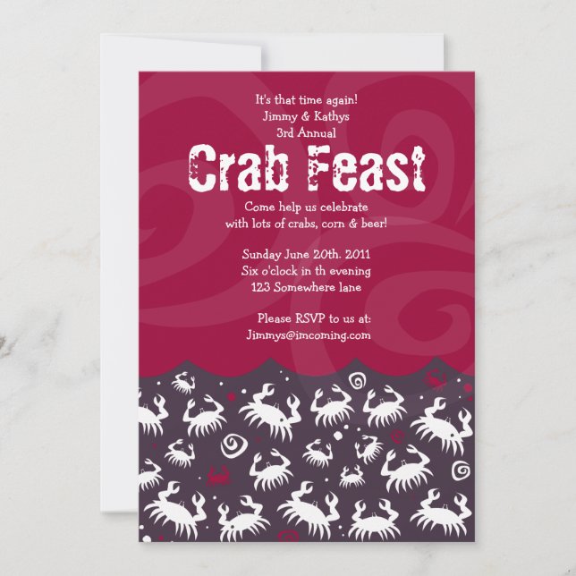 Dancing CRAB FEST FÊTE Diner fêtes Invitation (Devant)