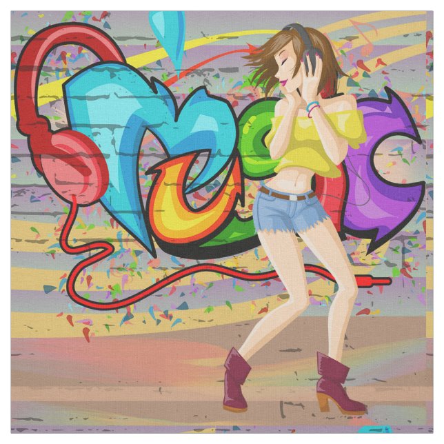 Dancing Girl 2 Musique Graffiti Tissu mural (Échantillon)