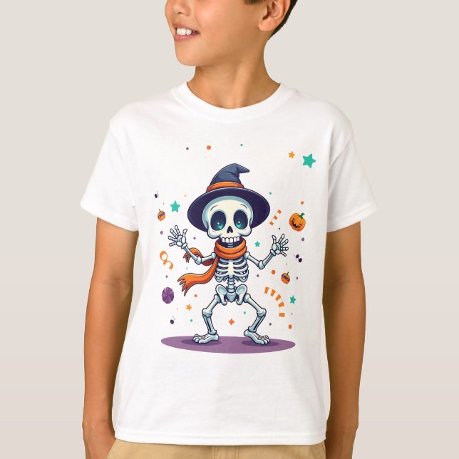 Dancing Halloween Skeleton Kids T-Shirt Fun (Devant)