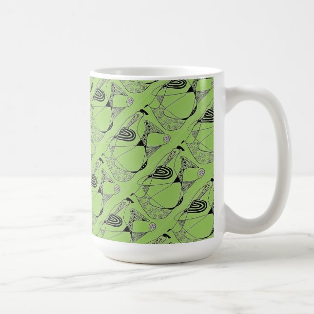 "Dancing Hen on Green Tiled" Abstrait Design Mug (Droite)