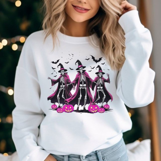 Dancing Pink Skeleton Halloween Sweatshirt sorcier (Créateur téléchargé)