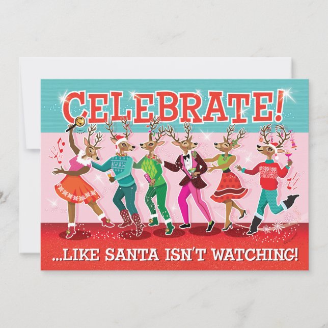 Dancing Reindeer Conga Fête de Noël Invitation (Devant)