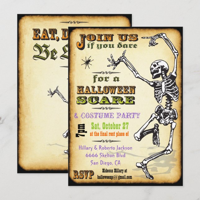 Dancing Skeleton Halloween fêtes Invitations (Devant / Derrière)