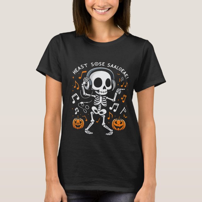 Dancing Skeleton Halloween Music Party T-shirt (Devant)