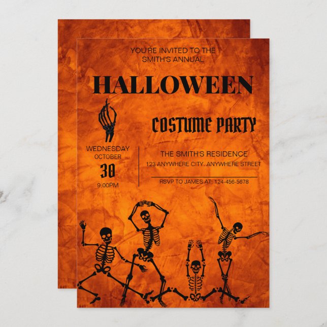 Dancing Skeletons Halloween Costume Invitation (Devant / Derrière)