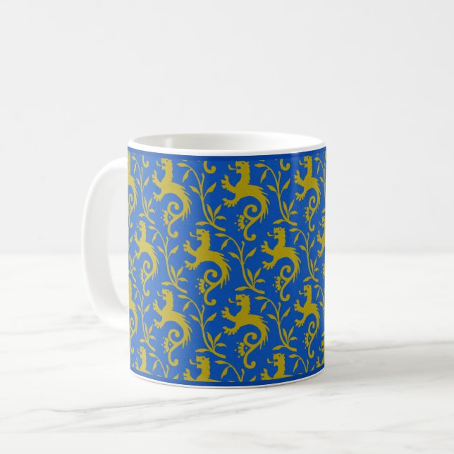 dande-lions médiéval sur tasse de café bleu (Devant gauche)