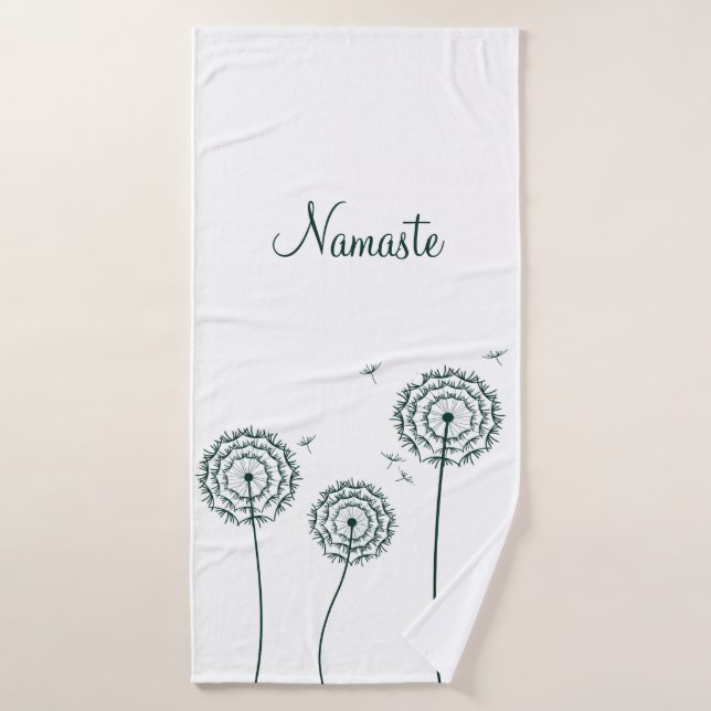 Dandelion blanc vert minimaliste Yoga Namaste (Serviette de bain)