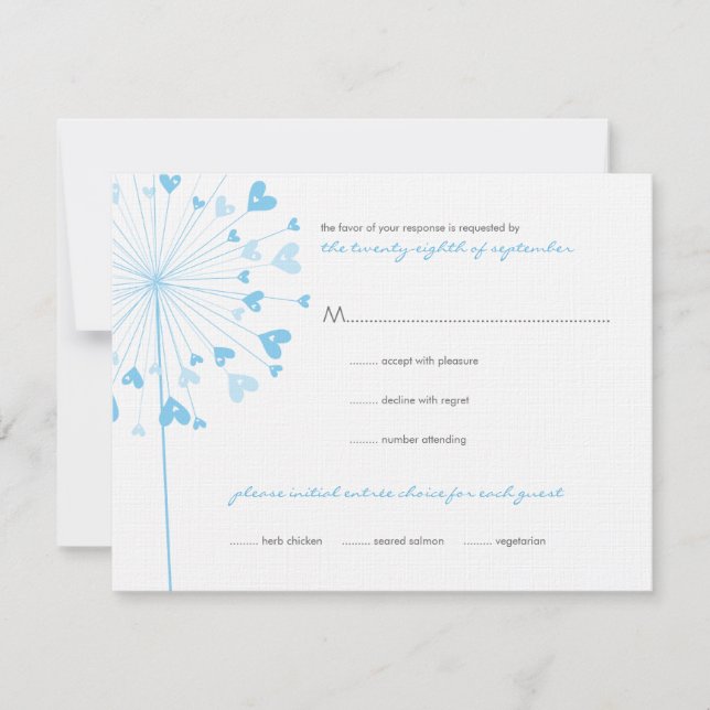 Dandelion bleu Fleurs Amour Mariage Carte RSVP (Devant)