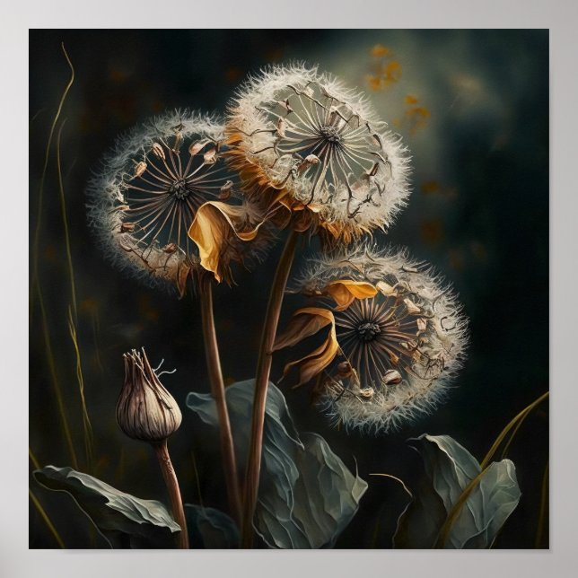 Dandelion Fleurs Art Affiche d'impression (Devant)