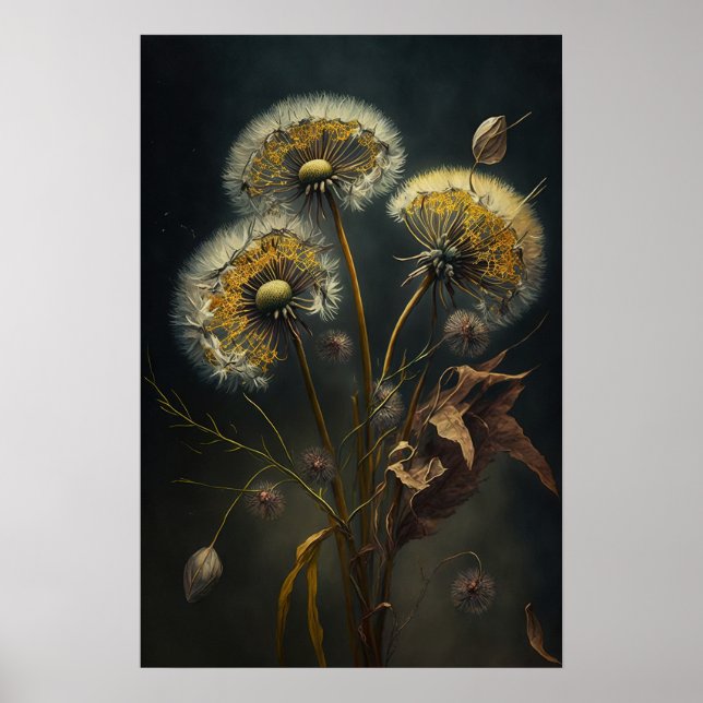 Dandelion Fleurs Art Affiche d'impression (Devant)