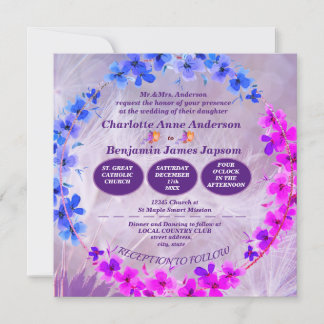 Dandelion Purple Floral Faire-part de mariage