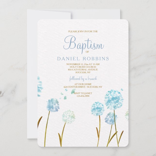 Dandelions Bleus Invitation religieuse (Devant)