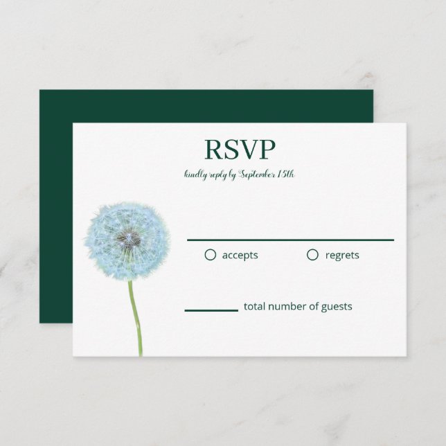 Dandelions, Dandelion Horloge Vert, Blanc RSVP (Devant / Derrière)