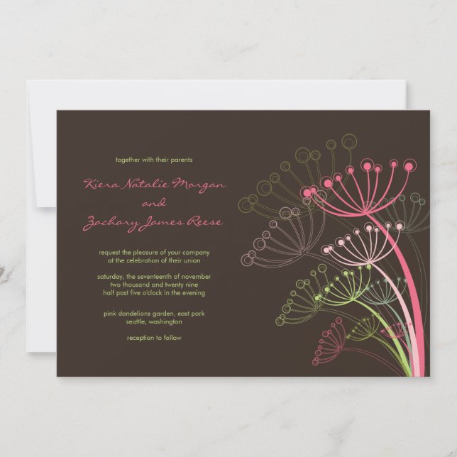 Dandelions roses doux Invitation au mariage du pri (Devant)