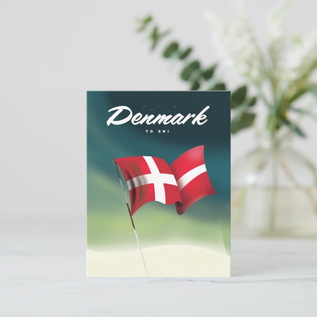 Danemark affiche de voyage "Pour skier" (Debout devant)