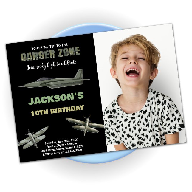 Danger Fighter Jet Invitations Anniversaire Avec P (Danger Fighter Jet Birthday Invitations With Photo)