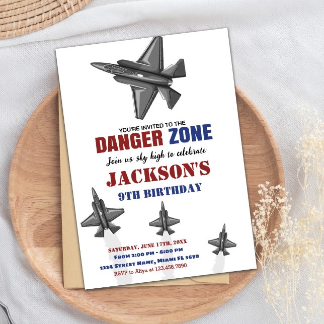 Danger Zone Avion de chasse Invitations d'annivers (Danger Zone Fighter Jet Birthday Invitations)